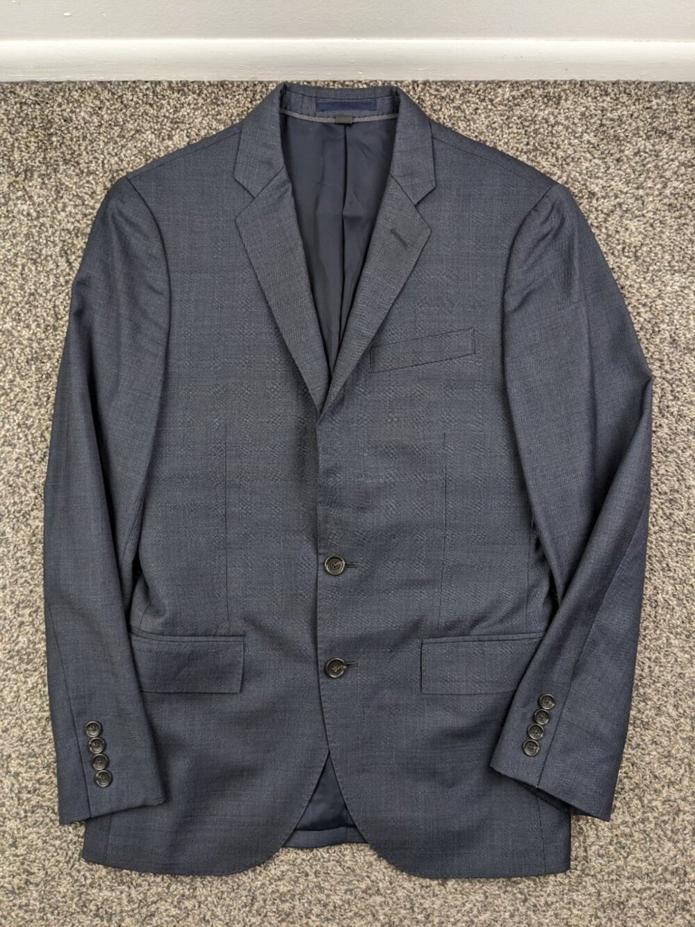 J Crew 36S Ludlow Slim Fit Italian Wool Sharkskin Blue Sport Coat Suit Jacket - Picture 1 of 11